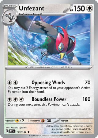 135/162 Unfezant Pokemon Temporal Forces Uncommon