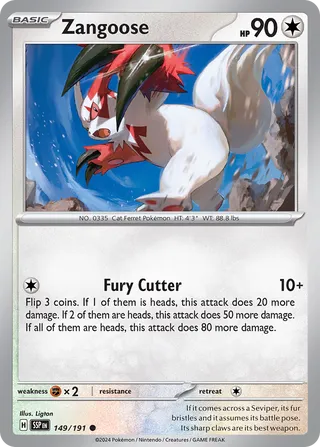 149/191 Surging Sparks Zangoose Common REVERSE HOLO