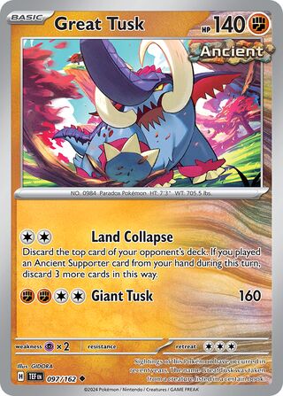097/162 Great Tusk Pokemon Temporal Forces Uncommon REVERSE HOLO
