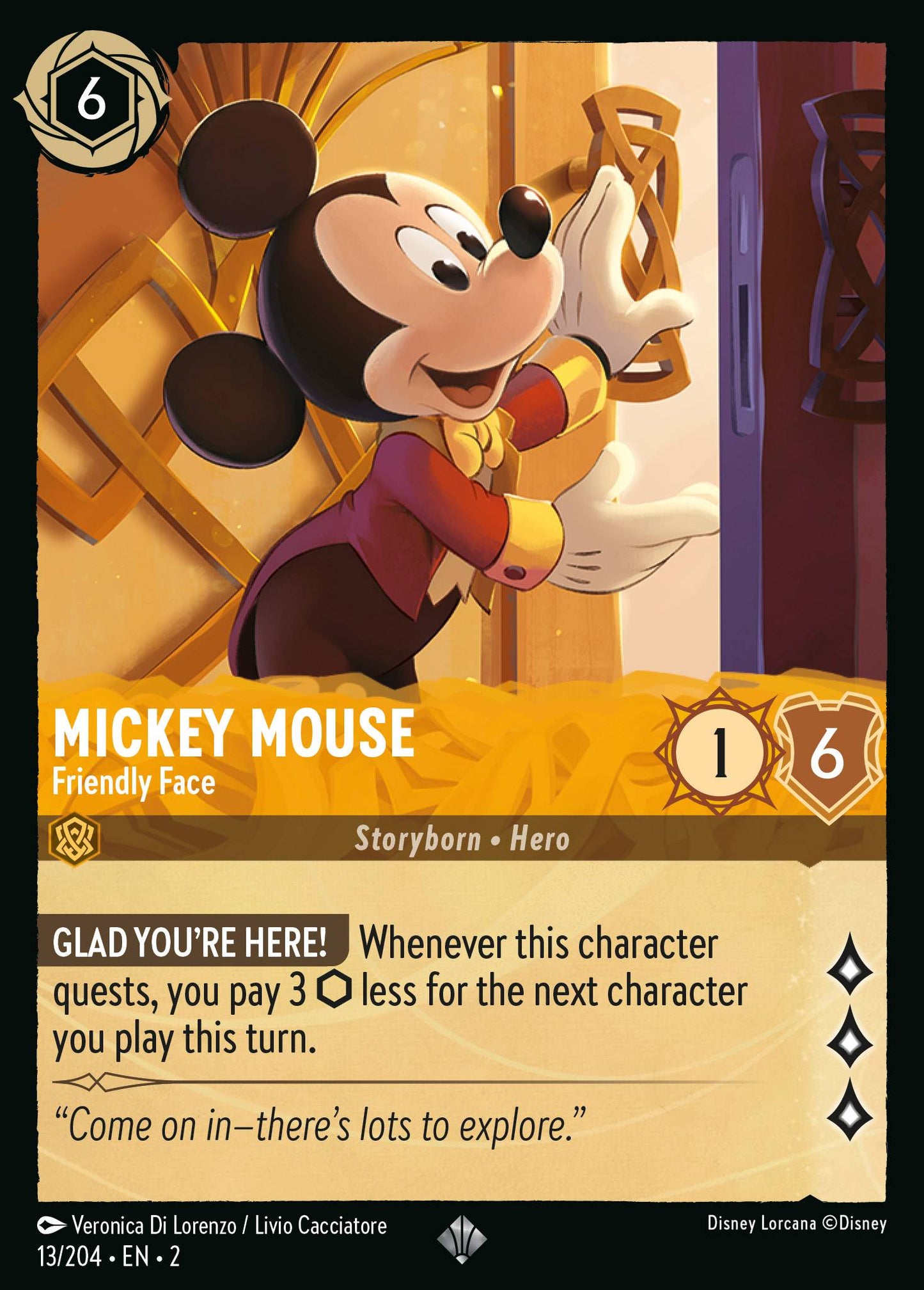 013/204 Mickey Mouse - Friendly Face Disney Lorcana Rise of the Floodborn Super Rare