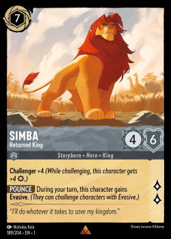 189/204 Simba - Returned King Disney Lorcana First Chapter Rare