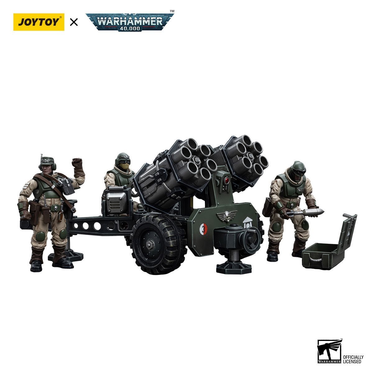 JOY TOY Warhammer 40,000 Astra Militarum Ordnance Team with Malleus Rocket Launcher 1:18 Scale Action Figure Set