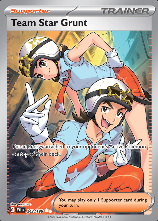 Scarlet & Violet Base Set Pokemon Card  Team Star Grunt Ultra Rare Full Art 242/198