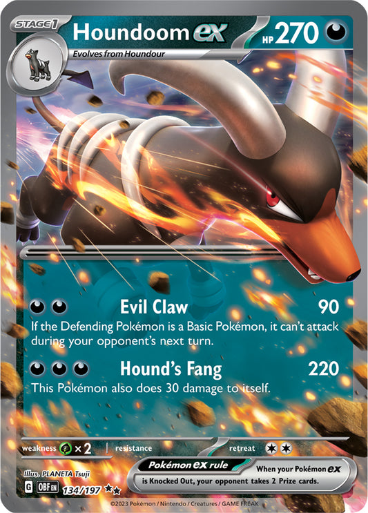 Houndoom ex 134/197 Double Rare / Half Art Pokemon Card (SV Obsidian Flames)