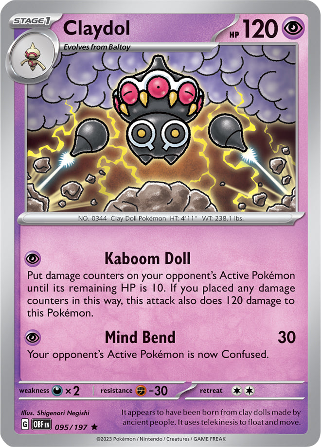 Claydol 095/197 Rare Reverse Holo Pokemon Card (SV Obsidian Flames)