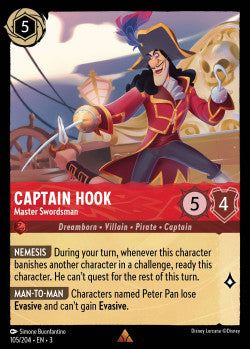 105/204 Captain Hook - Master Swordsman Rare Disney Lorcana into the inklands