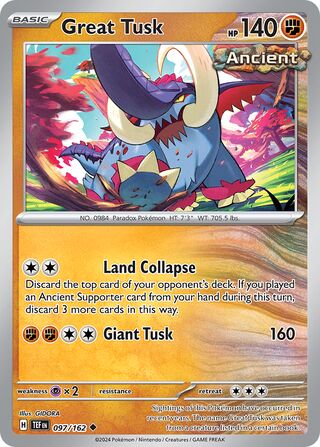 097/162 Great Tusk  Pokemon Temporal Forces Uncommon