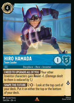 154/204 Disney Lorcana Azurite Sea Hiro Hamada - Team Leader Rare