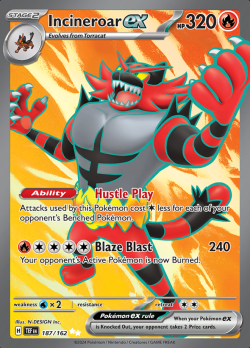 187/162 Pokemon Incineroar ex  Temporal Forces Ultra Rare