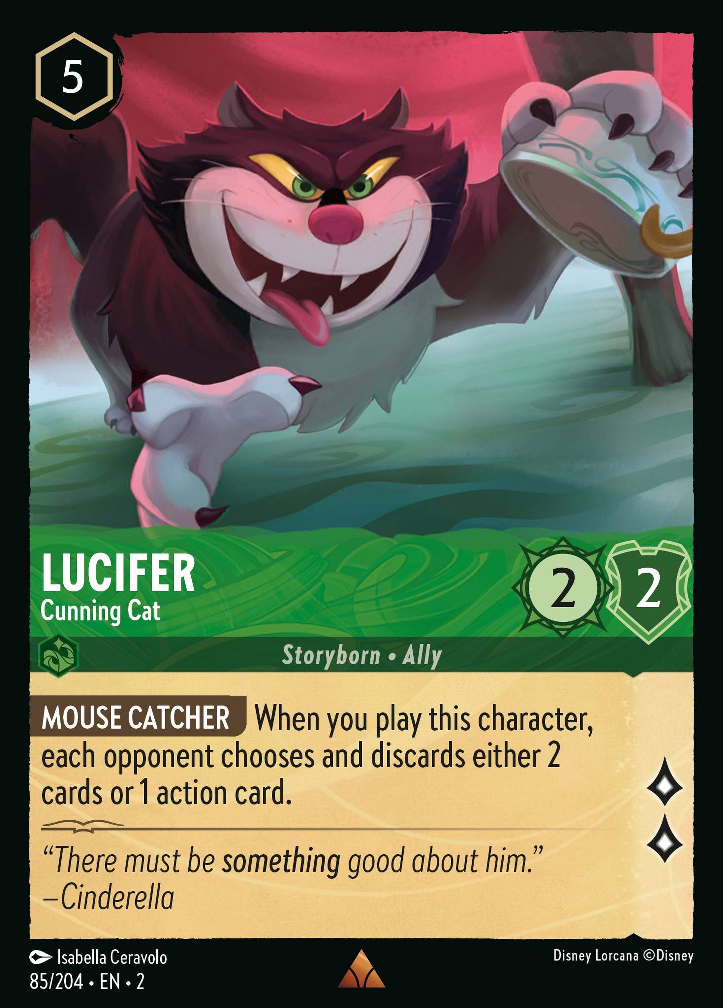 085/204 Lucifer - Cunning Cat Disney Lorcana Rise of the Floodborn Rare