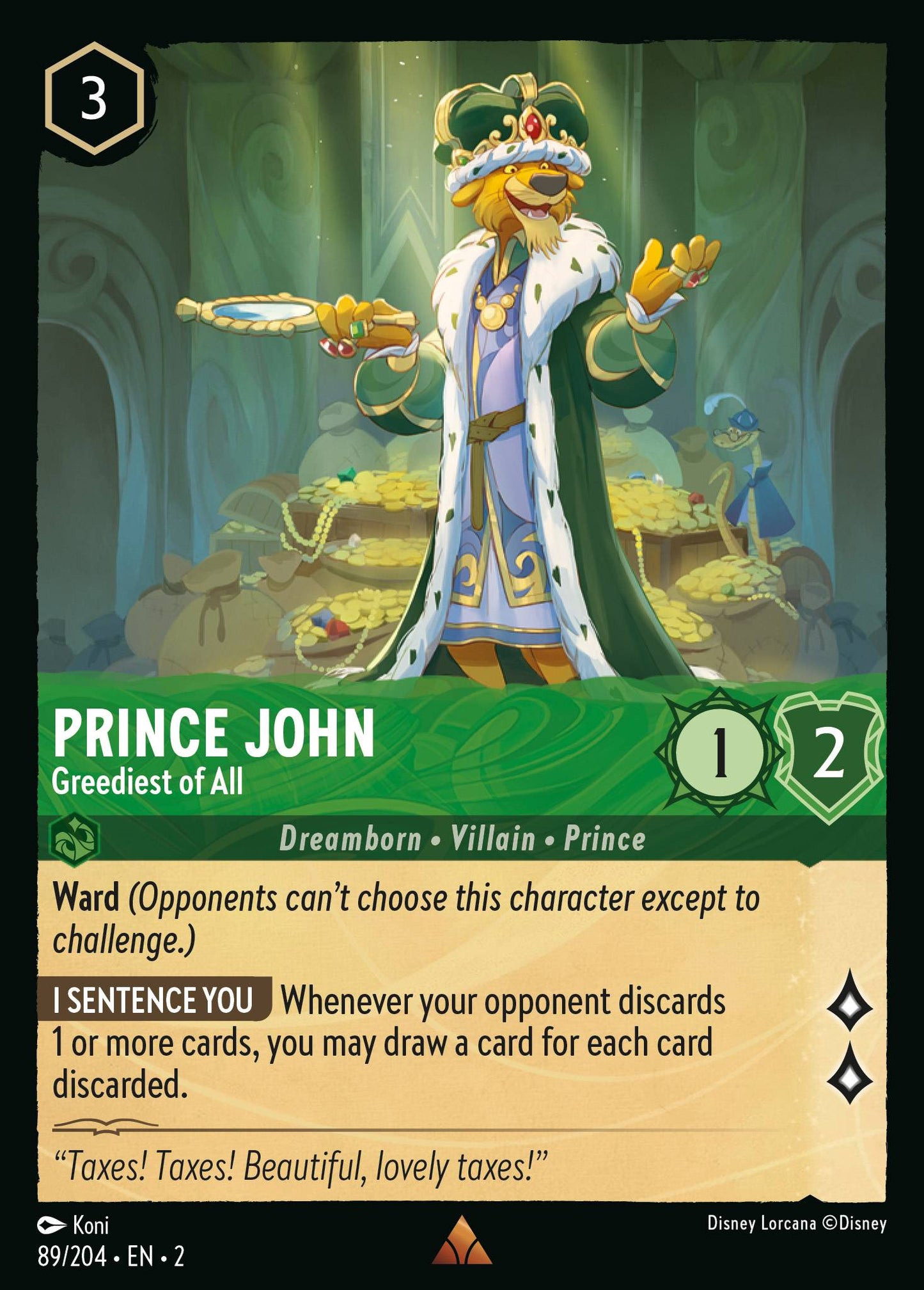 089/204 Prince John - Greediest of All Disney Lorcana Rise of the Floodborn Rare