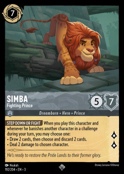 Simba - Fighting Prince Super Disney Lorcana into the inklands Rare 192/204 FOIL