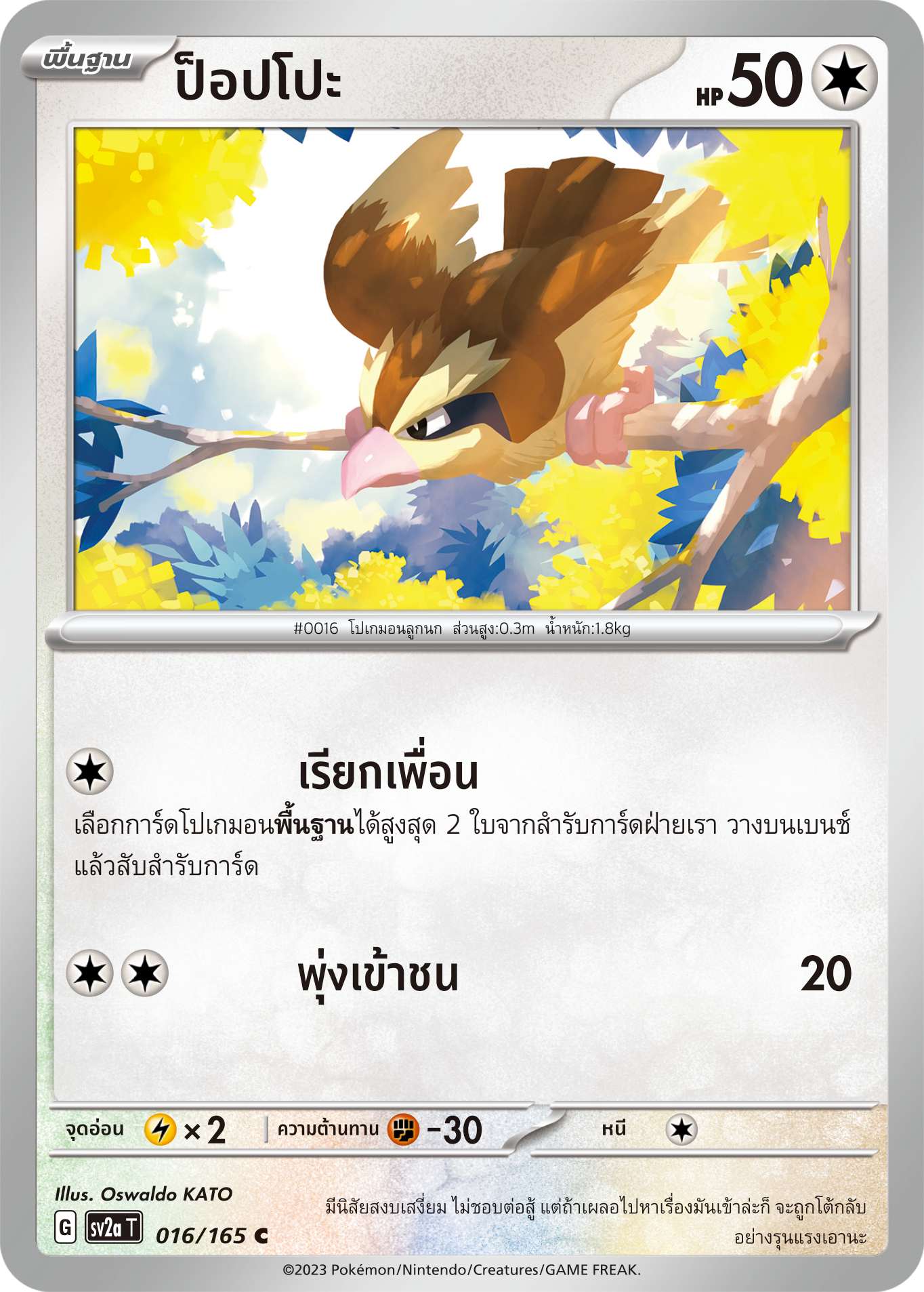 016/165 OFFICIAL THAI Scarlett & Violet 151 Pidgey Common