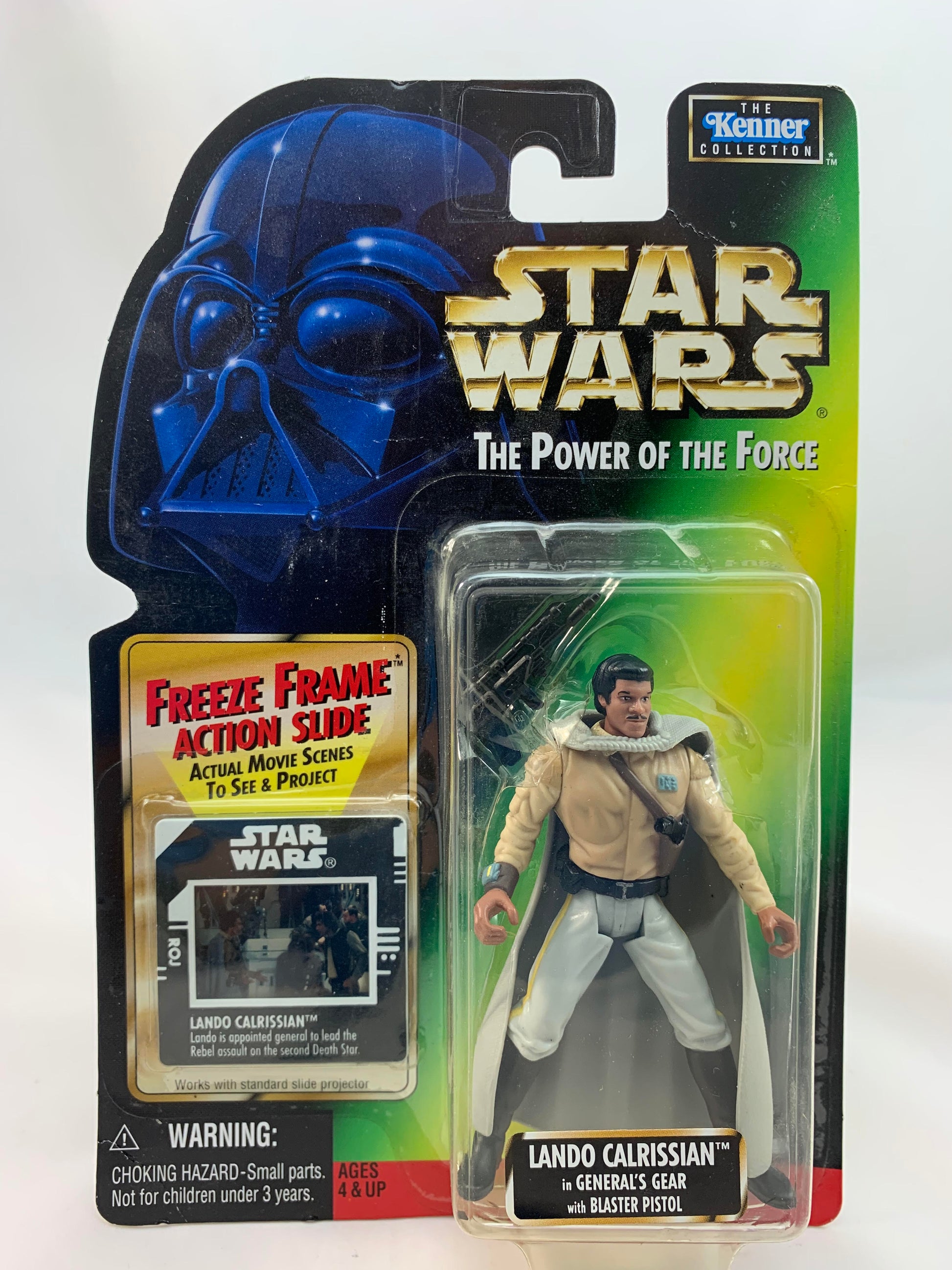 Kenner Hasbro Star Wars Power Of The Force 2 Green Card FREEZE FRAME Lando Calrissian in Generals Gear with Blaster Pistol 1998 - MOC