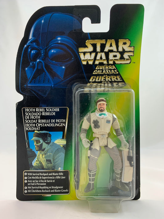 Kenner Hasbro Star Wars Power Of The Force 2 Tri Logo Green Card HOLOGRAM Hoth Rebel Soldier with Survival Backpack and Blaster Rifle 1998 - MOC