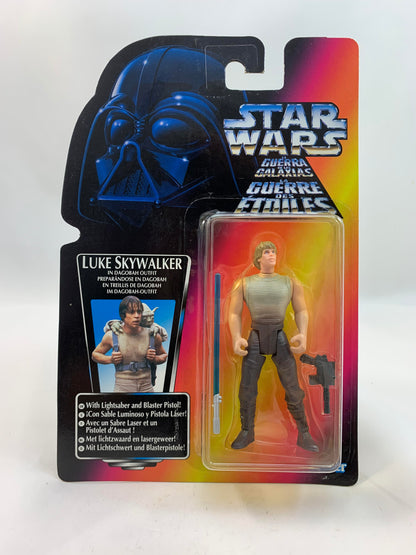 Kenner Hasbro Red Card Star Wars Tri Logo POTF2 Power Of The Force 2 Luke Skywalker in Dagobah fatigues with lightsaber and blaster pistol - MOC