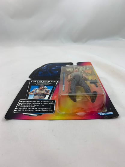 Kenner Hasbro Red Card Star Wars Tri Logo POTF2 Power Of The Force 2 Luke Skywalker in Dagobah fatigues with lightsaber and blaster pistol - MOC