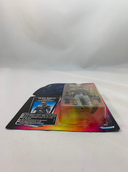 Kenner Hasbro Red Card Star Wars Tri Logo POTF2 Power Of The Force 2 Han Solo in Hoth Gear - MOC
