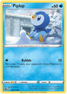 Piplup 035/172 Common Pokemon Card (SWSH Brilliant Stars) -